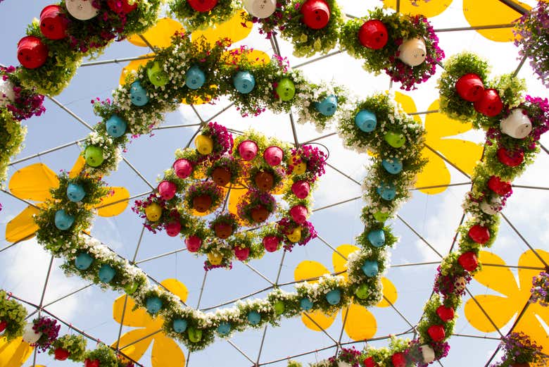 Instalación de arte floral en el Jardín de mariposas de Dubái